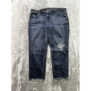 Old Navy Jeans Womens Plus Sz 16 Blue Boyfriend Straight Crop Distressed Stretch